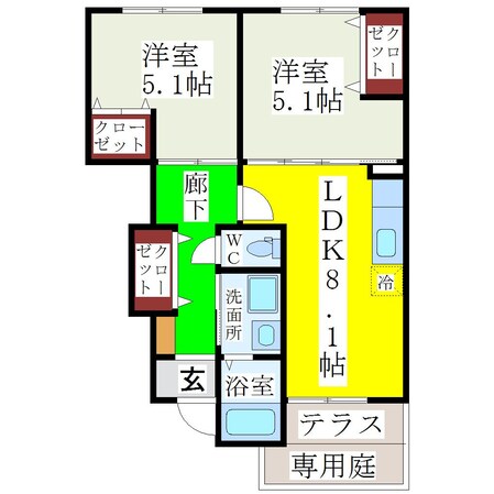 羽犬塚駅 徒歩72分 1階の物件間取画像